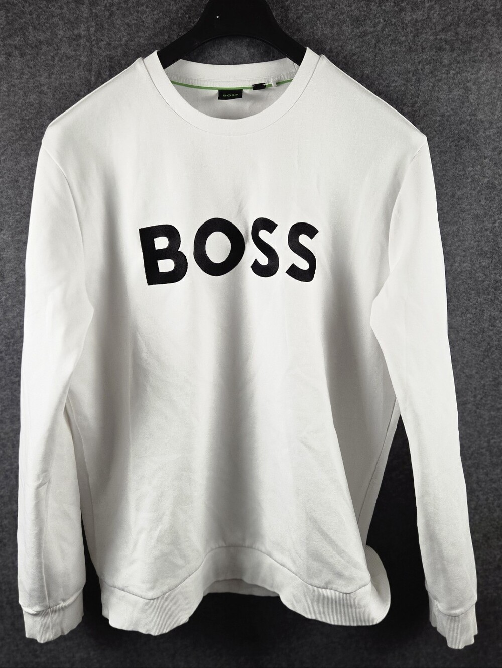 Boss Sweatshirt Mens 2XL White Long Sleeve Bold Lettering Crewneck Slim Fit
